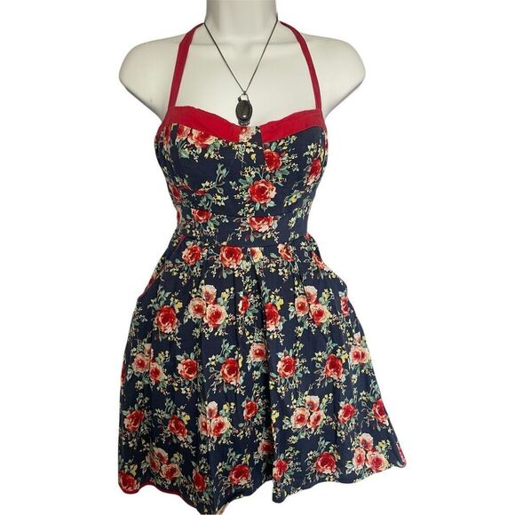 Y2K Short Floral Sundress With Red Trim - Picture 1 of 6